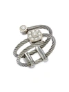 ALOR 18K WHITE GOLD, STAINLESS STEEL & DIAMOND CABLE RING,0400013317878