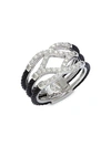 ALOR 18K WHITE GOLD, STAINLESS STEEL & DIAMOND CABLE RING,0400013315706