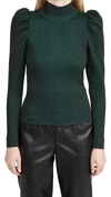 ALICE AND OLIVIA ISSA TURTLENECK PUFF SLEEVE FITTED PULLOVER