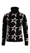 Perfect Moment Star Dust Intarsia Merino Wool Turtleneck Sweater In Black/pure Pink Star