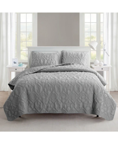 Vcny Home Caroline Embossed 3-piece King Quilt Set In Grey