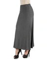 24seven Comfort Apparel Womens Elastic Waist Solid Color Maternity Maxi Skirt In Smoke