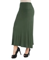 24seven Comfort Apparel Womens Elastic Waist Solid Color Maternity Maxi Skirt In Olive