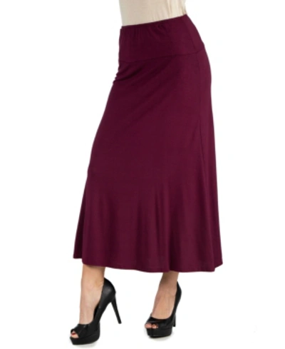 24seven Comfort Apparel Womens Elastic Waist Solid Color Maternity Maxi Skirt In Wine