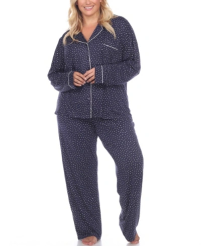 White Mark Women's Plus Size Pajama Set, 2 Piece In Navy