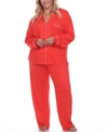 White Mark Women's Plus Size Pajama Set, 2 Piece In Red