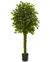 Nearly Natural 5' Ficus Uv-resistant Indoor/outdoor Artificial Tree With Woven Trunk In Green