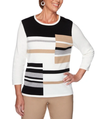 Alfred Dunner Petite Classics Colorblocked Sweater In Ivory