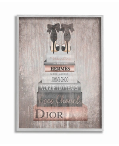 Stupell Industries Book Stack Heels Metallic Pink Gray Framed Texturized Art, 16" L X 20" H In Multi