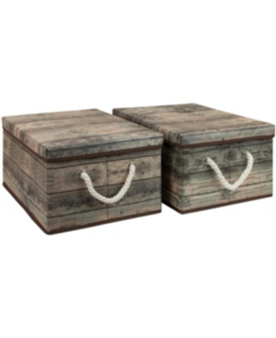 Sorbus Wooden Pattern Storage Box, Set Of 2 In Brown