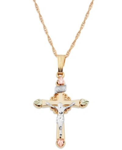 Black Hills Gold Crucifix Pendant In 10k Yellow Gold With 12k Rose And Green Gold In Mlti Gold