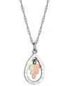 BLACK HILLS GOLD TEARDROP PENDANT 18" NECKLACE IN STERLING SILVER WITH 12K ROSE AND GREEN GOLD