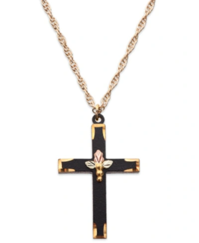 Black Hills Gold Black Powder Coated Brass Cross Pendant With 12k Rose And Green Gold In Mlti Gold