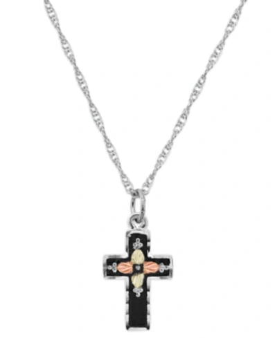 Black Hills Gold Cross Pendant 18" Necklace In Sterling Silver With 12k Rose And Green Gold In Ss