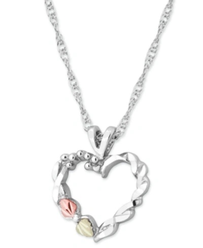 Black Hills Gold Heart Pendant 18" Necklace In Sterling Silver With 12k Rose And Green Gold In Ss