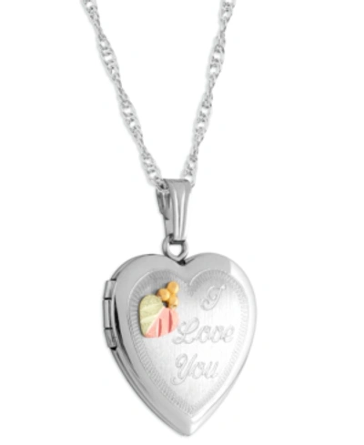 Black Hills Gold I Love You Heart Locket Pendant 18" Necklace In Sterling Silver With 12k Rose And Green Gold