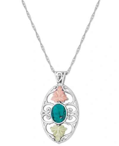 Black Hills Gold Turquoise Pendant 18" Necklace In Sterling Silver With 12k Rose And Green Gold