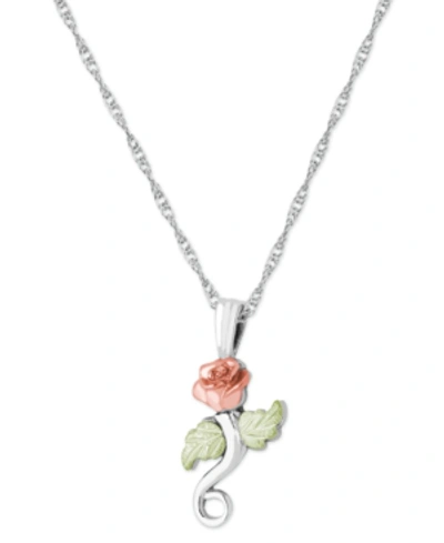 Black Hills Gold Rose Pendant 18" Necklace In Sterling Silver With 12k Rose And Green Gold