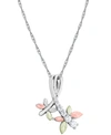 Black Hills Gold Cubic Zirconia Dragonfly Pendant 18" Necklace In Sterling Silver With 12k Rose And Green Gold In Silver