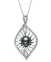 MACY'S CULTURED BLACK TAHITIAN PEARL 9-10MM AND CUBIC ZIRCONIA DROP PENDANT IN STERLING SILVER WITH 18" CHA
