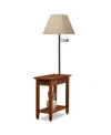 LEICK FAVORITE FINDS RUSTIC SLATE TILE CHAIRSIDE SWING ARM LAMP TABLE WITH BURLAP SHADE
