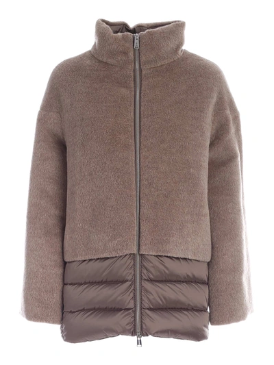 Add Wool And Mohair Detail Down Jacket In Brown