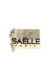 GAELLE PARIS LOGO LAMINATED CLUTCH BAG IN GOLD COLOR