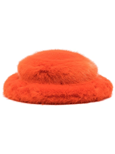 Emma Brewin Orange Faux Fur Bucket Hat