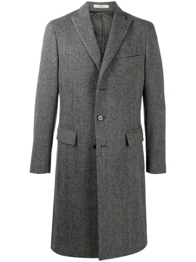 Corneliani Chevron Knit Single-breasted Coat In Grey