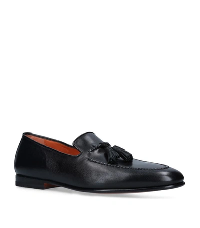Santoni Leather Carlos Tassel Loafers In Black