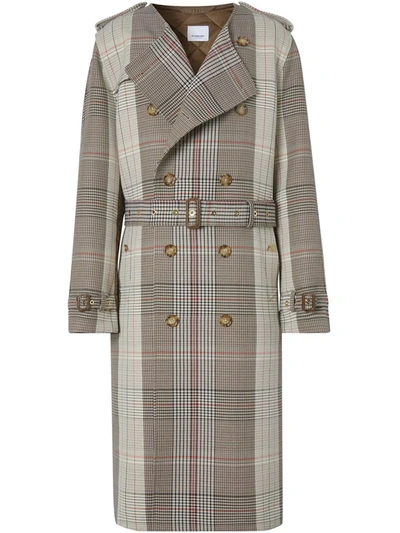 Burberry Quilted Panel Check Wool Cotton Trench Coat In Neutrals