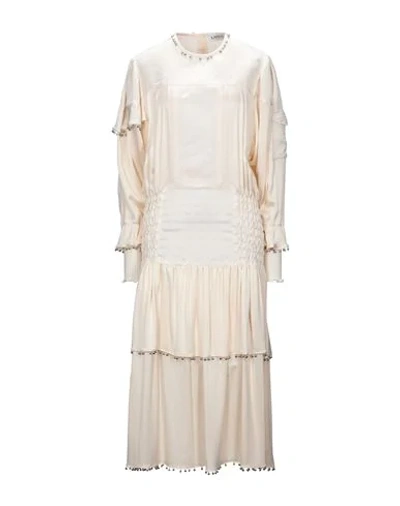Lanvin Tiered Shantung-paneled Embellished Silk-satin Midi Dress In Ivory