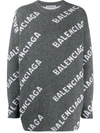 Balenciaga Logo Intarsia Wool-blend Knit Crewneck Sweater In Grey