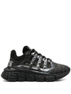 Versace Trigreca Printed Low-top Trainer Sneakers In Black,silver
