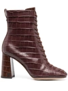 SAM EDELMAN LACE-UP CROC EFFECT BOOTS