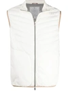 Brunello Cucinelli Padded Zipped Gilet Jacket In White