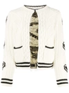 RED VALENTINO SLOGAN CABLE-KNIT CARDIGAN