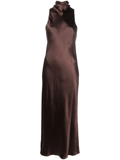 Vince Hammered-satin Turtleneck Midi Dress In Brown