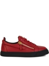 Giuseppe Zanotti Zip-detailed Leather Sneakers In Red