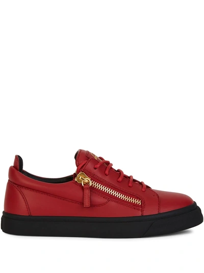 Giuseppe Zanotti Zip-detailed Leather Trainers In Red