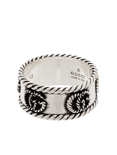 GUCCI STERLING SILVER GG MARMONT AGED LOGO RING
