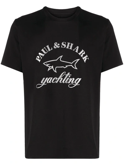 Paul & Shark Logo Print Crewneck T-shirt In Black