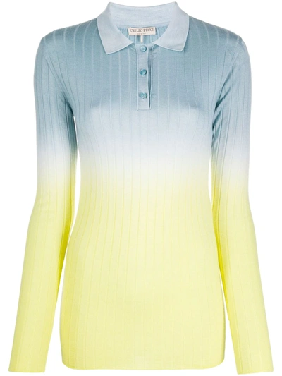 Emilio Pucci Yellow Tie-dye Collared Wool Sweater