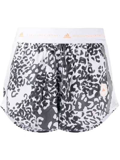 Adidas By Stella Mccartney Truepace Mesh-paneled Leopard-print Ripstop Shorts In Grey