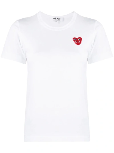 Comme Des Garçons Play Double Heart Embroidered T-shirt In White