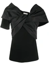 Alexander Mcqueen Bow-embellished Taffeta And Cotton-jersey Top In Black