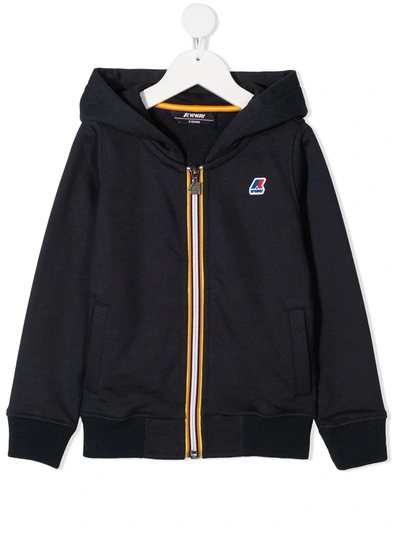 K-way Teen Logo-patch Hooded Windbreaker In Blue