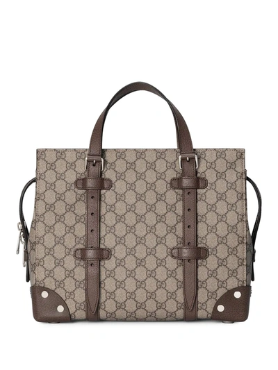 Gucci Gg Tote With Leather Details In Brown