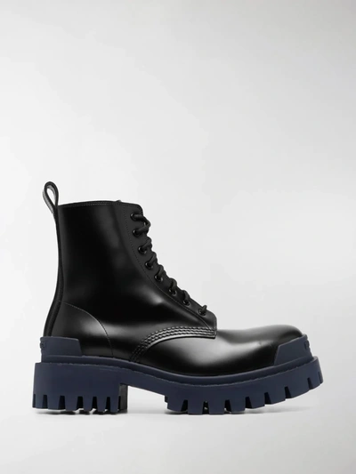 Balenciaga 60mm Strike Leather Combat Boots In Black