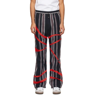 Ahluwalia Striped Cotton-hopsack Track Pants In Blue